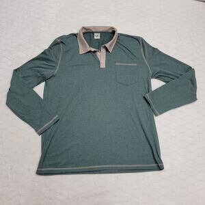 Hardaddy Men Large Green Long Sleeve Polo Shirt Contrast Collar Performance Work